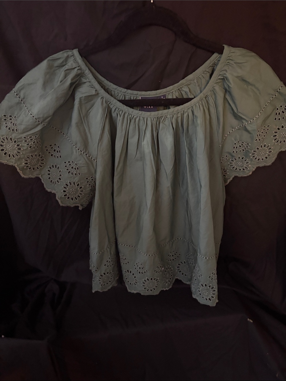 GAP Sage Green Eyelet Off-Shoulder Top